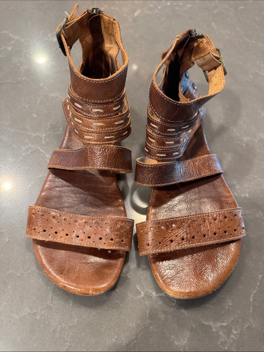 BED|STU Brown Leather Strappy Sandals
